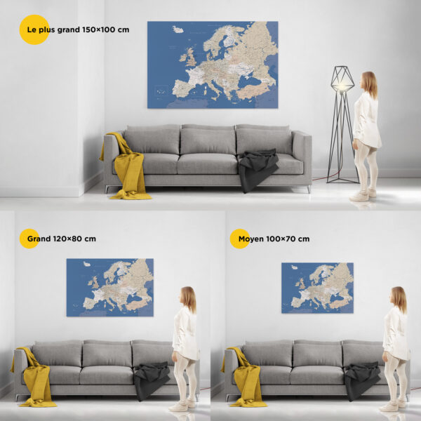 Carte de l’Europe avec épingles Bleu Détaillé taille