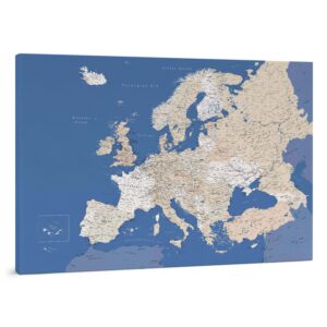 Carte de l’Europe avec épingles Bleu Détaillé tripmap.fr