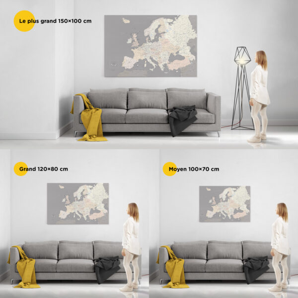 Carte de l’Europe avec épingles Gris Crème Détaillé taille