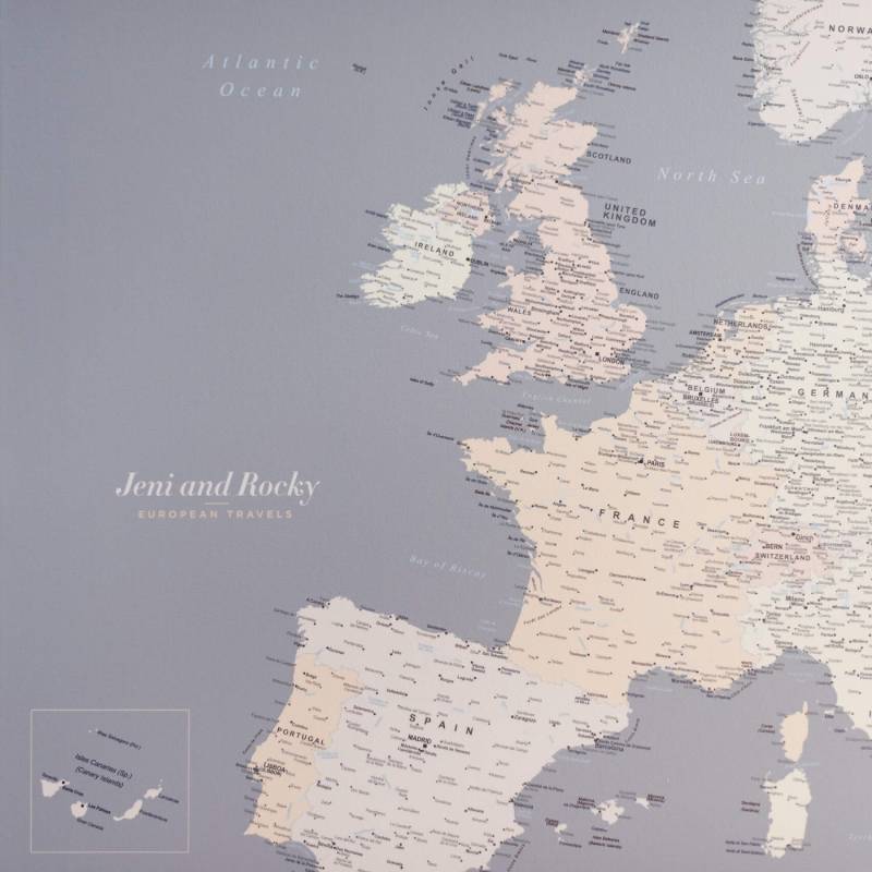 Carte de l’Europe avec épingles – Gris Crème personnalisation