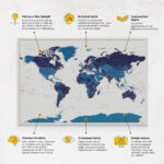 Carte du monde à épingles Bleu marin Détaillé caractéristiques