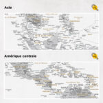 Carte du monde à épingles Gris Détaillé asie et amérique centrale