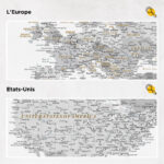 Carte du monde à épingles Gris Détaillé europe et états-unis