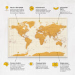Carte du monde à épingles Jaune Détaillé caractéristiques