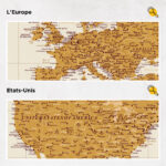 Carte du monde à épingles Jaune Détaillé europe et états-unis