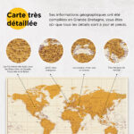 Carte du monde à épingles Jaune Détaillé information