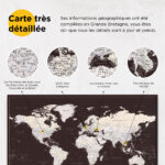 Carte du monde à épingles Marron foncé Détaillé information