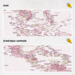 Carte du monde à épingles Rose Détaillé asie et amérique centrale