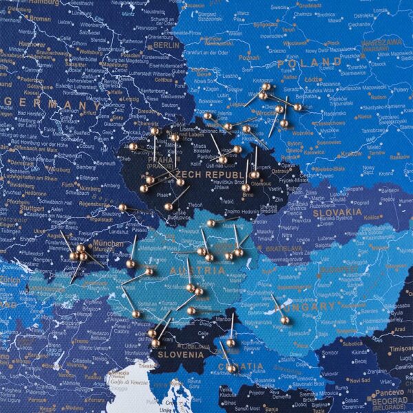 europe map with pins navy blue