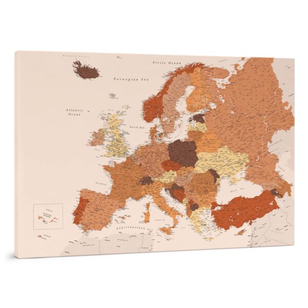 Carte de l’Europe avec épingles Brun Détaillé tripmap.fr