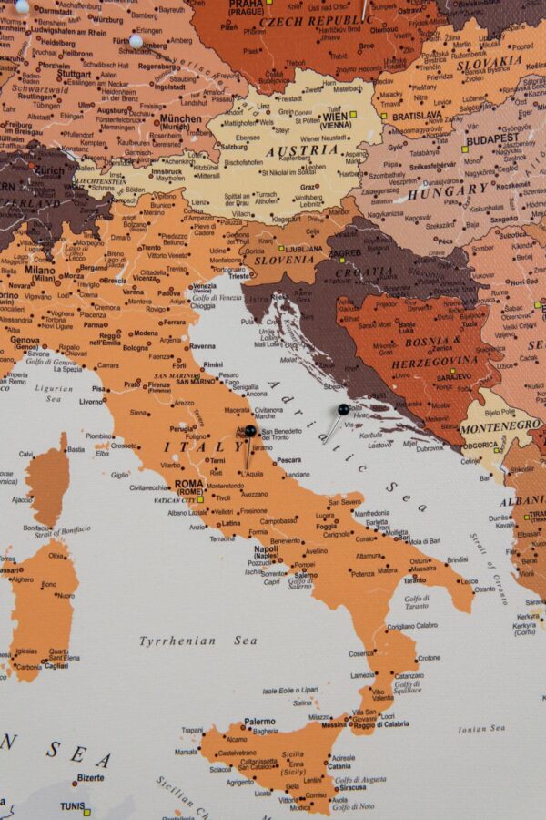 Carte de l’Europe avec punaises Brun Détaillé