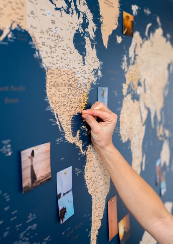 Carte du monde avec punaises Bleu foncé Détaillé