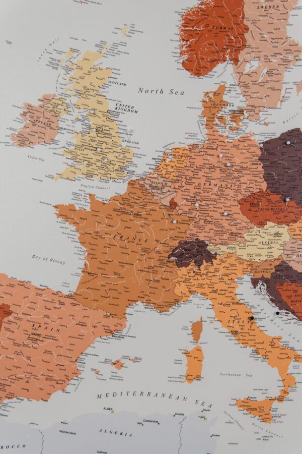 tableau carte de l’Europe Brun Détaillé