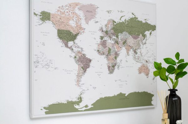 Carte du monde Vert Violet Détaillé tripmap