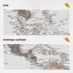 Carte du monde à épingles Vert Violet Détaillé asie et amérique centrale