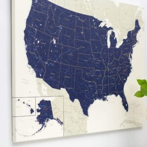 Carte des États-Unis a epingles Bleu Marin Détaillé