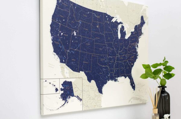 Carte des États-Unis a epingles Bleu Marin Détaillé