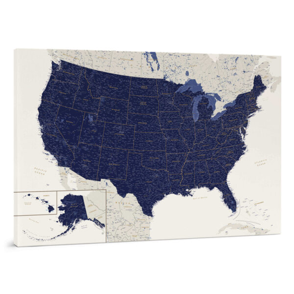 Carte des États Unis à épingles Bleu Marin Détaillé tripmap.fr