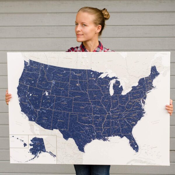 Carte des États-Unis avec punaises Bleu Marin Détaillé