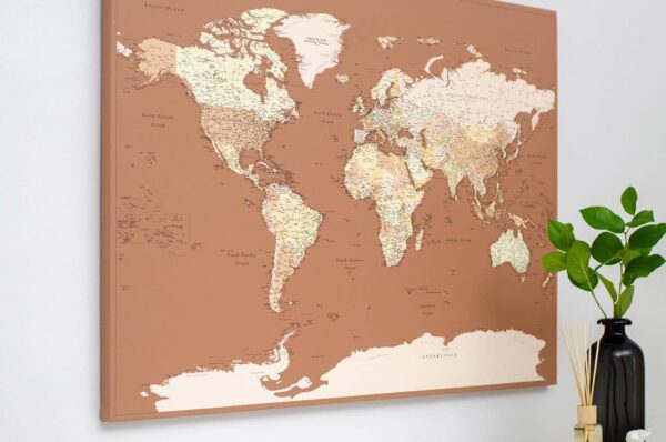 Carte du monde Marron beige Détaillé tripmap