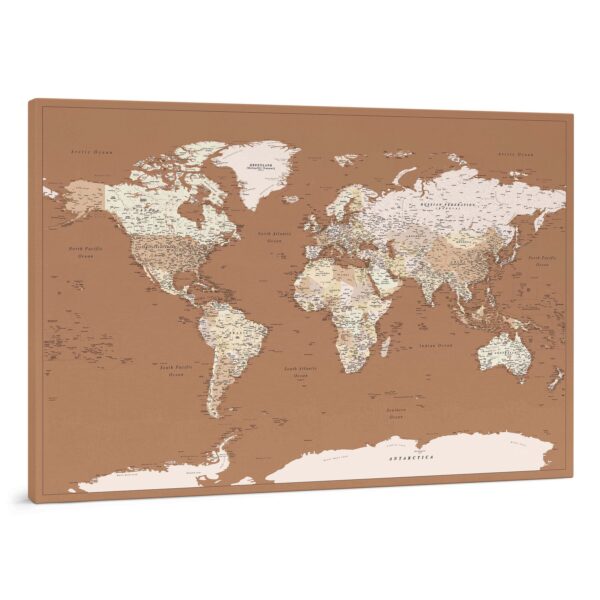 Carte du monde à épingles Marron beige Détaillé tripmap.fr