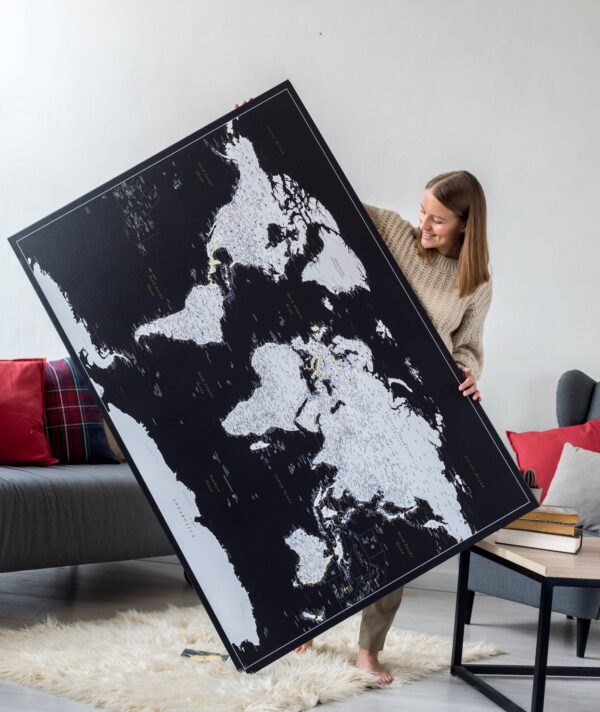 Carte du monde avec punaises Noir moderne Détaillé