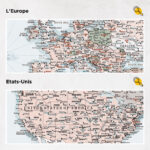 Carte du monde à épingles Rétro bleu clair Détaillé europe et états-unis
