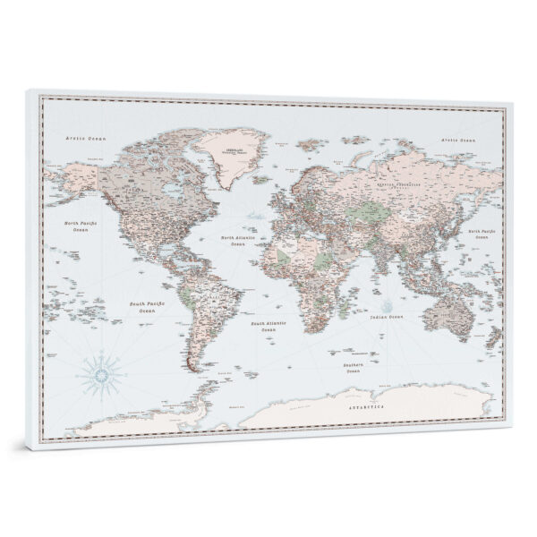 Carte du monde à épingles Rétro bleu clair Détaillé tripmap.fr
