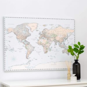 Carte du monde a epingles Rétro bleu clair Détaillé