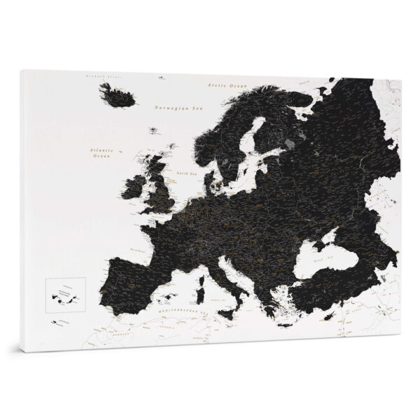 Carte de l’Europe avec épingles Noir et blanc Détaillé tripmap.fr
