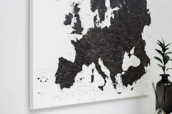 Carte de l’Europe avec punaises Noir et blanc Détaillé
