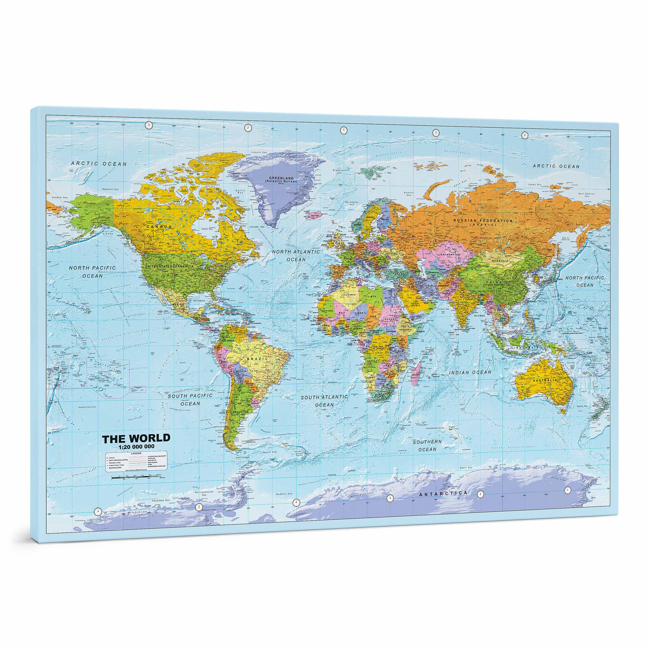 Détaillé carte sur toile - Carte du monde à épingles – Colorée