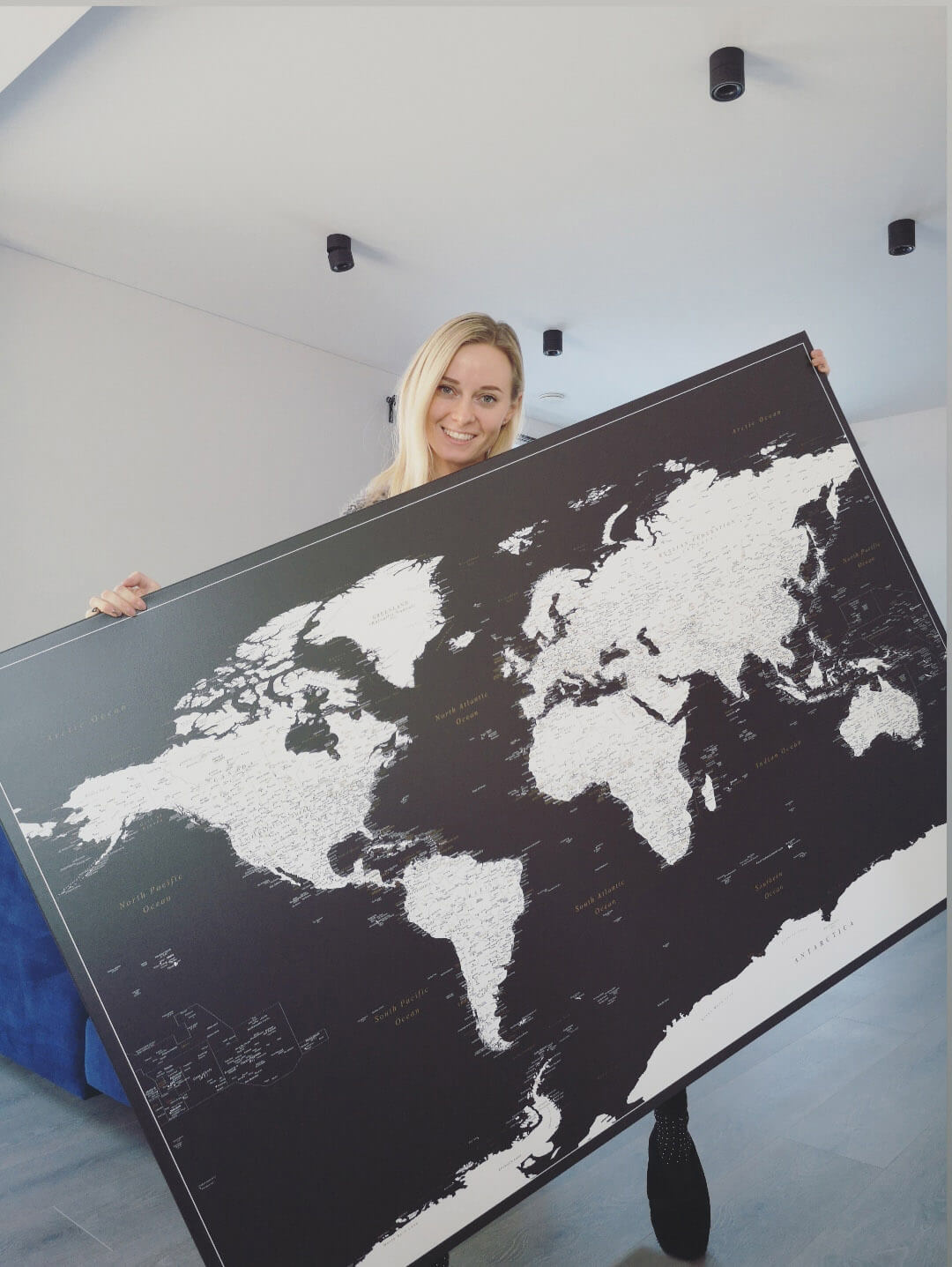 black and white world map with push pins tripmap