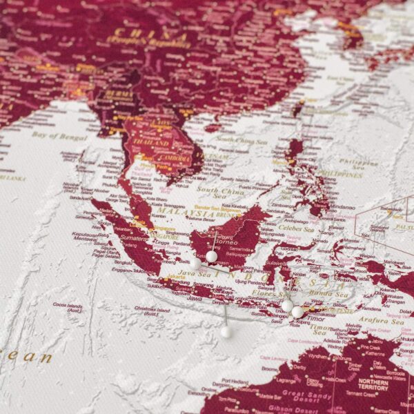 Carte du monde avec epingles Bordeaux Détaillé