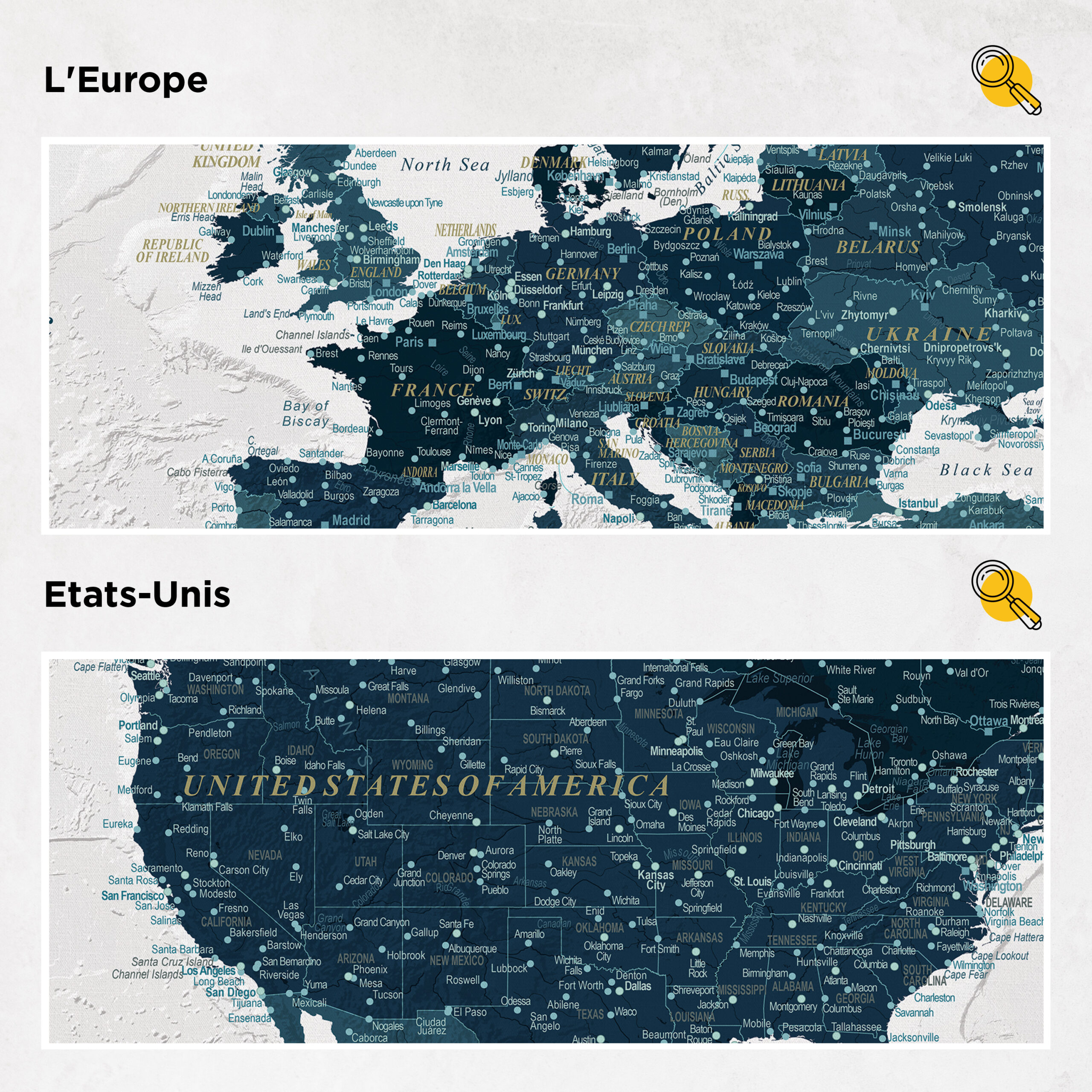 Carte du monde à épingles - Bleu doux (60×40 cm) 