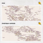 Carte du monde à épingles Sable du désert Détaillé asie et amérique centrale