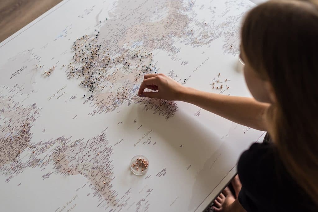 canvas push pin map of the world tripmapworld