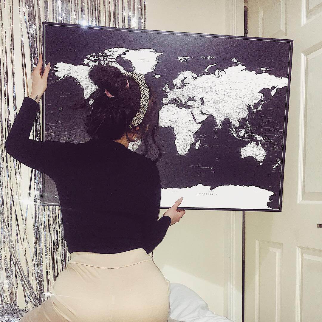 black and white canvas world map poster
