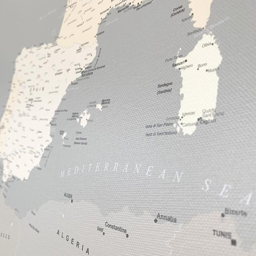 grey canvas europe map with pins