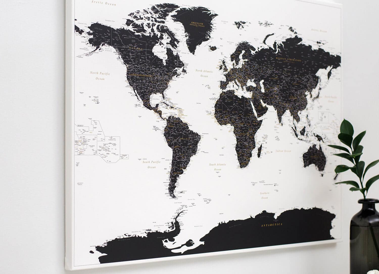Carte du monde à épingles  Noir et blanc (Détaillé)  Tripmap.fr