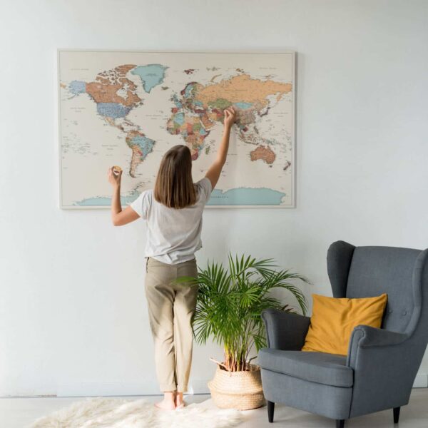 Carte du monde a epingles Colorée Détaillé