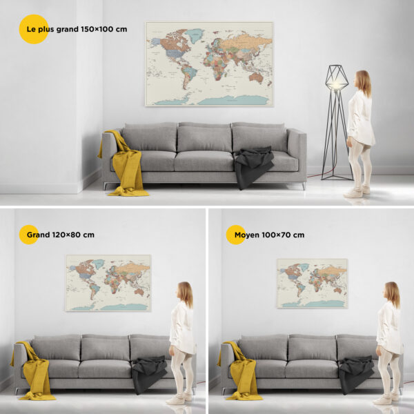 Carte du monde à épingles Colorée Détaillé taille