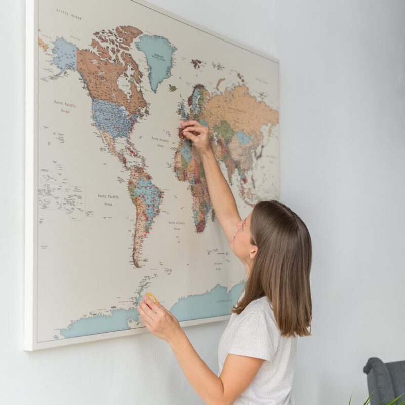 Carte du monde à épingles – Colorée (Détaillé)
