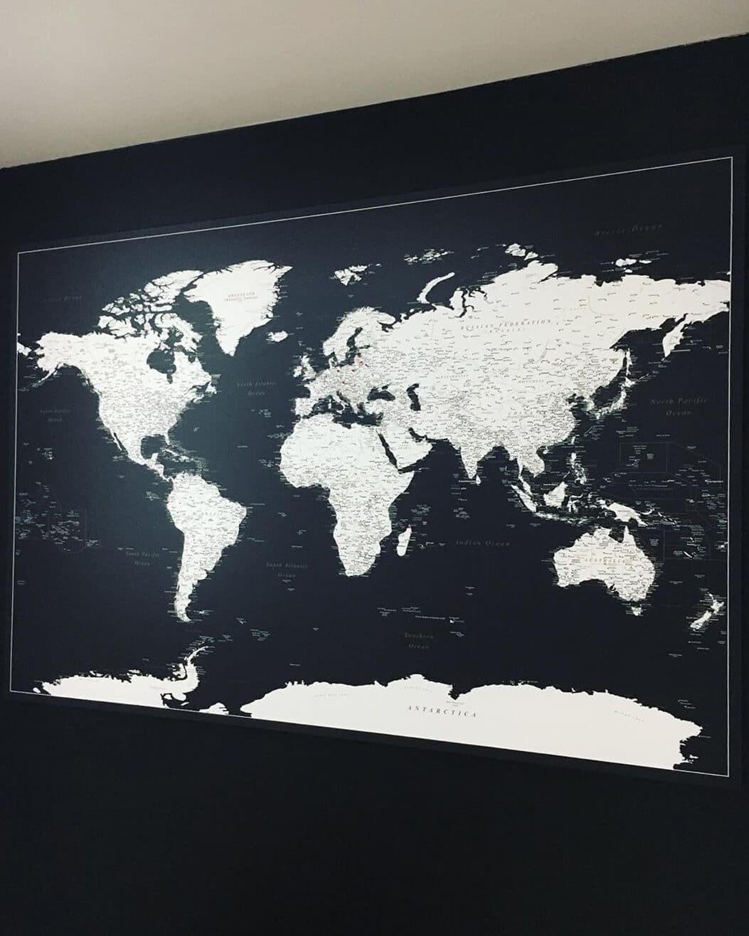 deep black wall art map