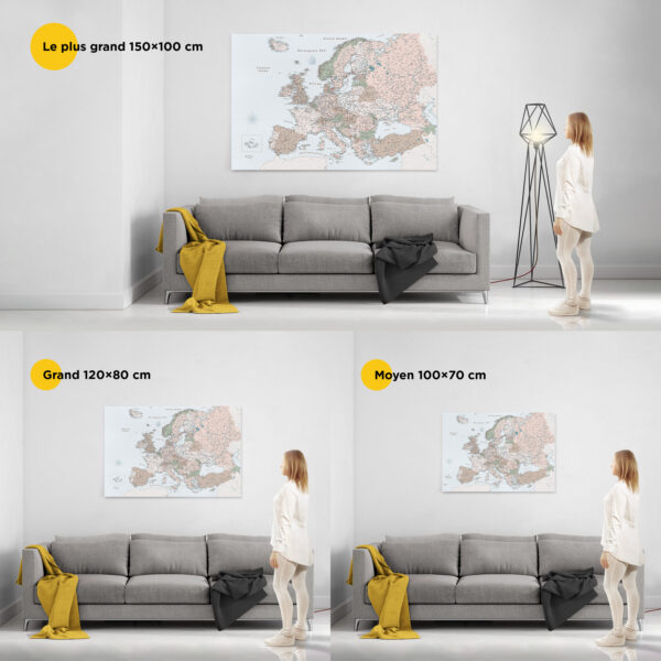 Carte de l’Europe avec épingles Rétro Détaillé taille