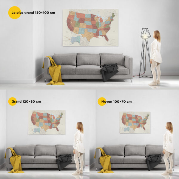 Carte des États-Unis à épingles Colorée Détaillé taille