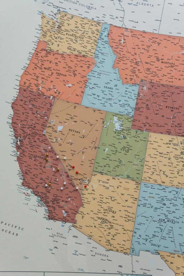 des États-Unis carte avec epingles Colorée Détaillé