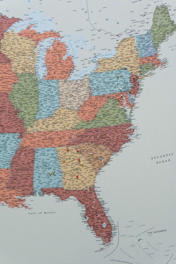 toile carte des États-Unis Colorée Détaillé tripmap.fr