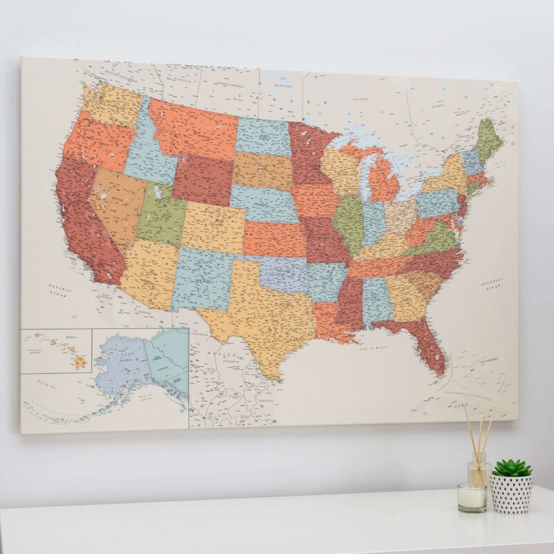 États Unis carte de l États Unis avec epingles Colorée (Détaillé)