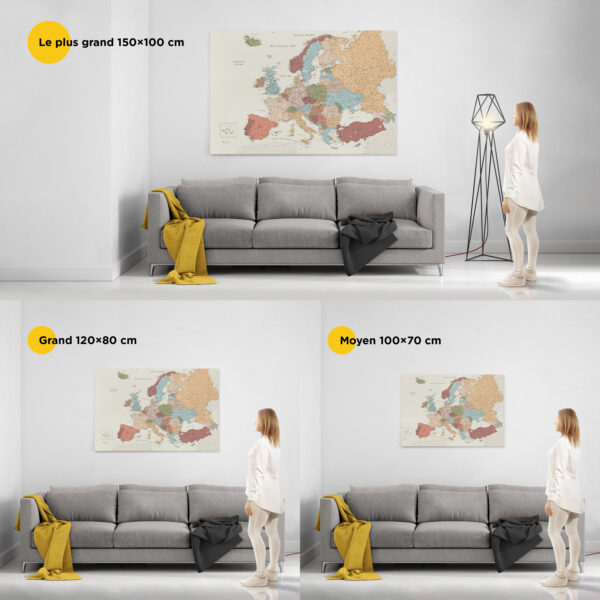 Carte de l’Europe avec épingles Colorée Détaillé taille